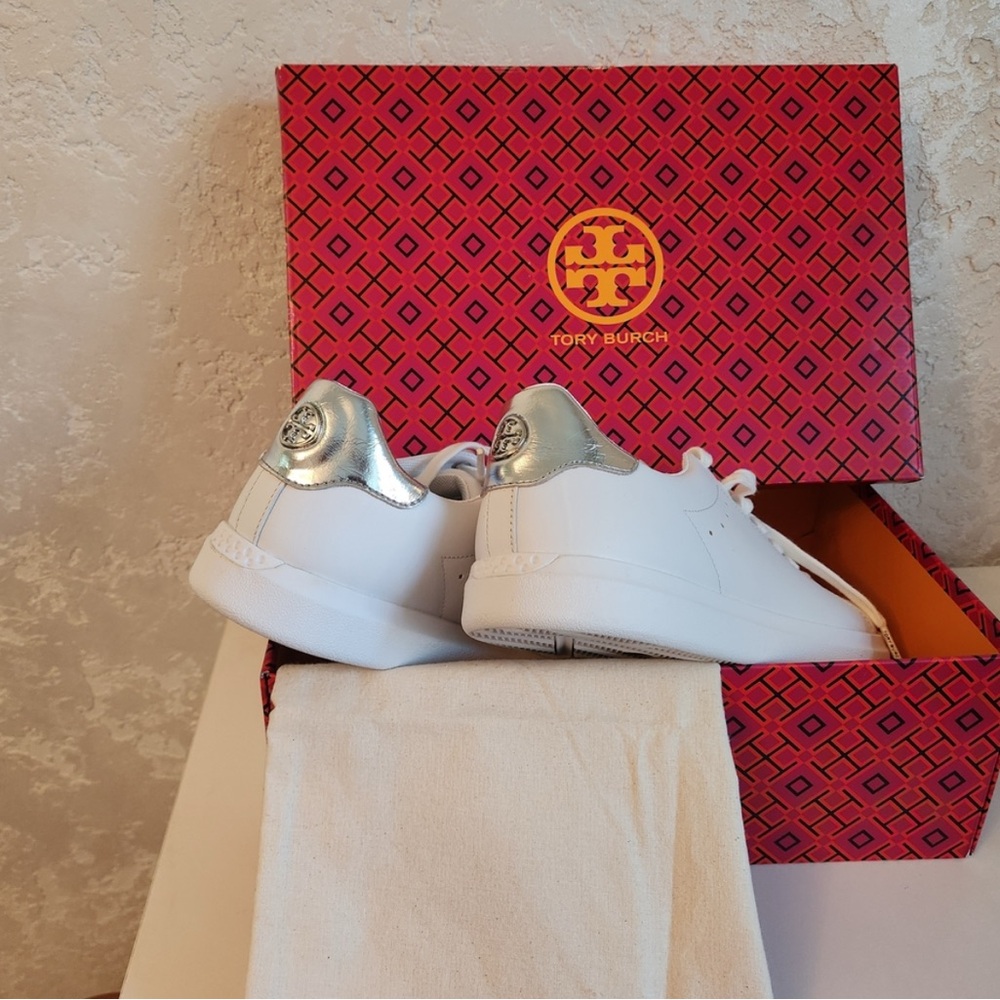 Tory Burch White and Silver Sneakers sz 10